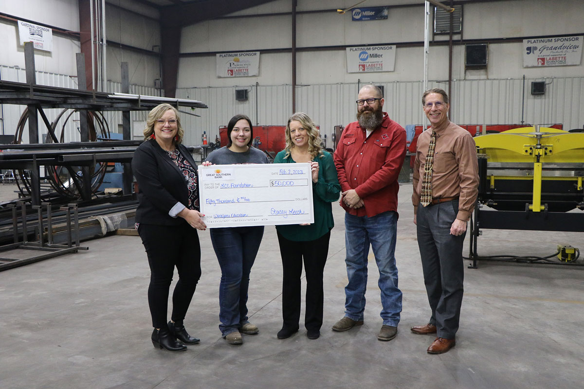 Picture left to right: Lindi Forbes, Foundation & Alumni Association Director; Bryanna Winters, Welding Instructor; Stacey Leech, Great Southern Bank; Travis Brumback, Welding Instructor; and Mark Watkins, LCC President.